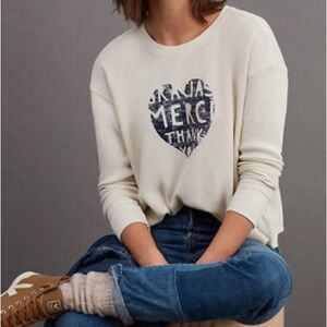 Anthropologie Cream Waffle Knit Thermal Top